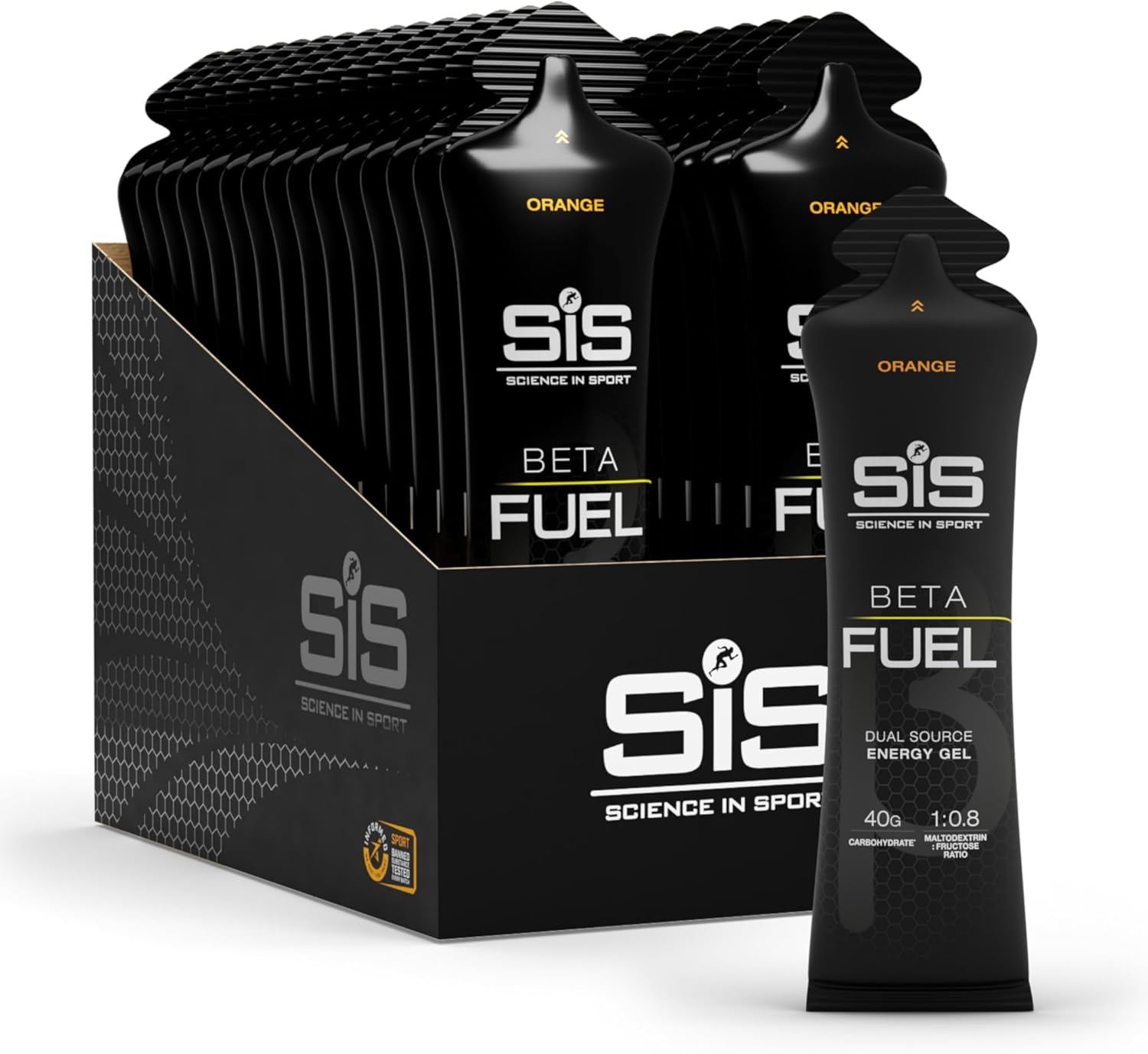 Science in Sport BETA Fuel Gel - Dual-Source Energy Gel - Isotonic Gel - Fast-Absorbing Carbohydrate Energy - Sports Nutrition - Easy on Stomach - Portable - Orange Flavor - 30-Pack