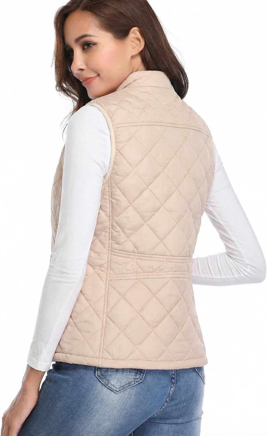 Fuinloth Women's Lightweight Warm Puffer Quilted Vest - 4-Pockets Stand Collar Zip Gilet, Fall Winter Outerwear - Image 3