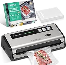 FRESKO Professional Vacuum Sealer Set V6 (140 W, Double Chamber) with 120 Pieces FB112 Vacuum Bags (20 x 30 cm, BPA-Free) - One-Handed Operation, Bag Support Plate, Suitable for Food Storage & Sous