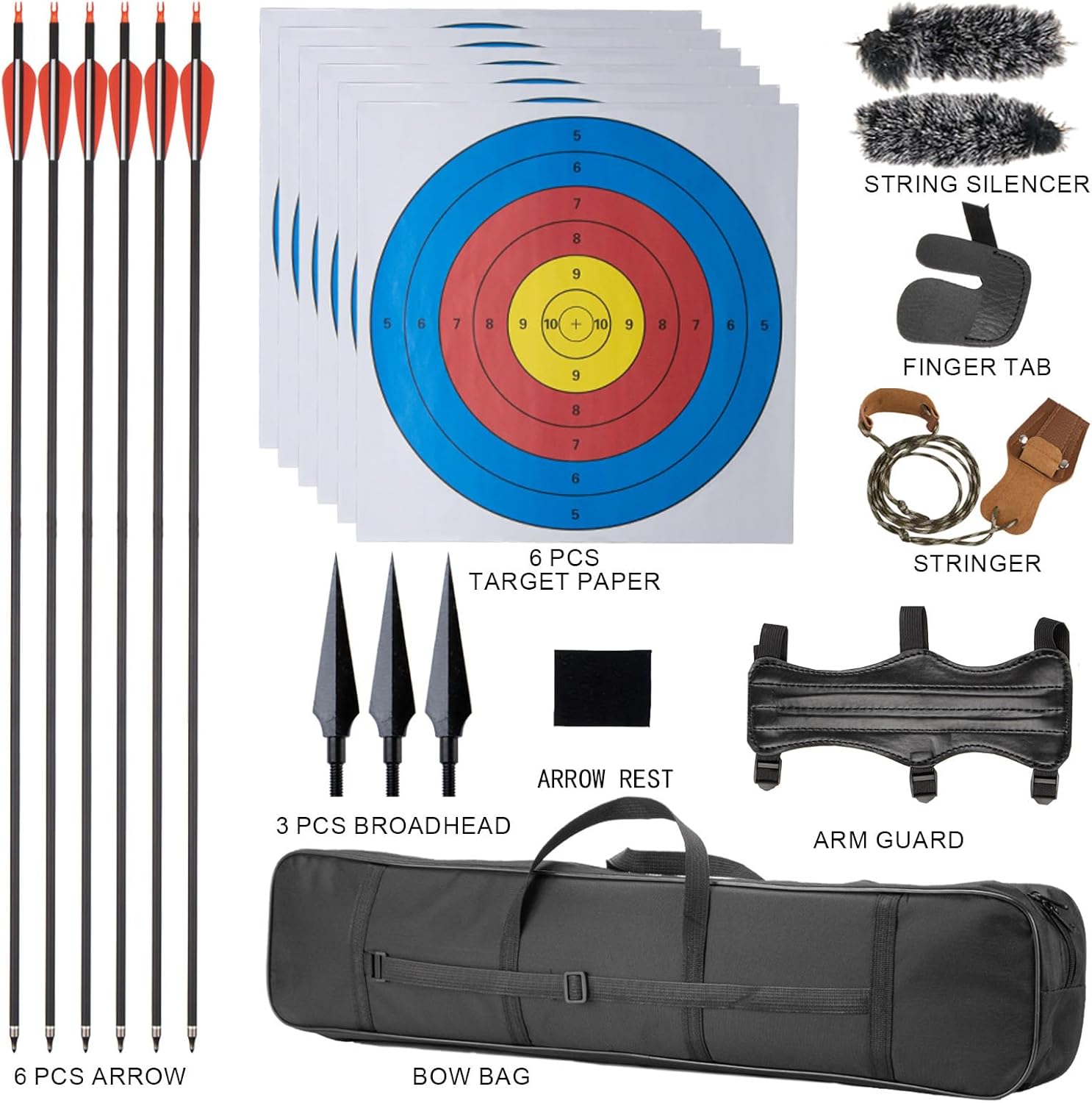 Professional Recurve Bow and Arrow Set for Adults Youth Beginners, 60'' Wooden Takedown Hunting Bow for Outdoor, Hunting and Practice, Right Hand, 30/40/50lbs