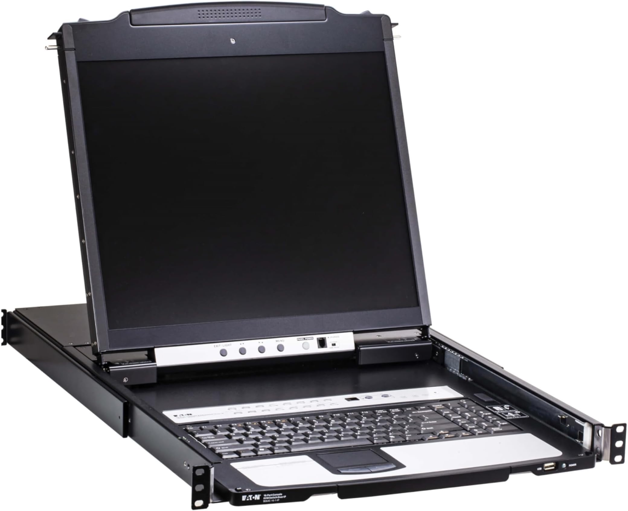 Eaton 16-Port Rack KVM Over IP Switch, 19in LCD Screen KVM, Cat5/Cat5e, Virtual Media KVM, 1U Rackmount, VGA Port, TAA Compliant, 1-Year Warranty (B064C-16-1-IP)