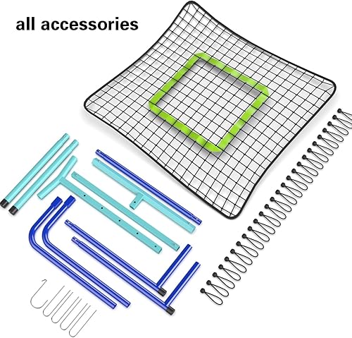 Miniatura 6 de Red de rebote de béisbol de 3 x 3 pies, entrenador de campo de red de rebote con 5 ángulos ajustables, red elástica resistente a los rayos UV y a la