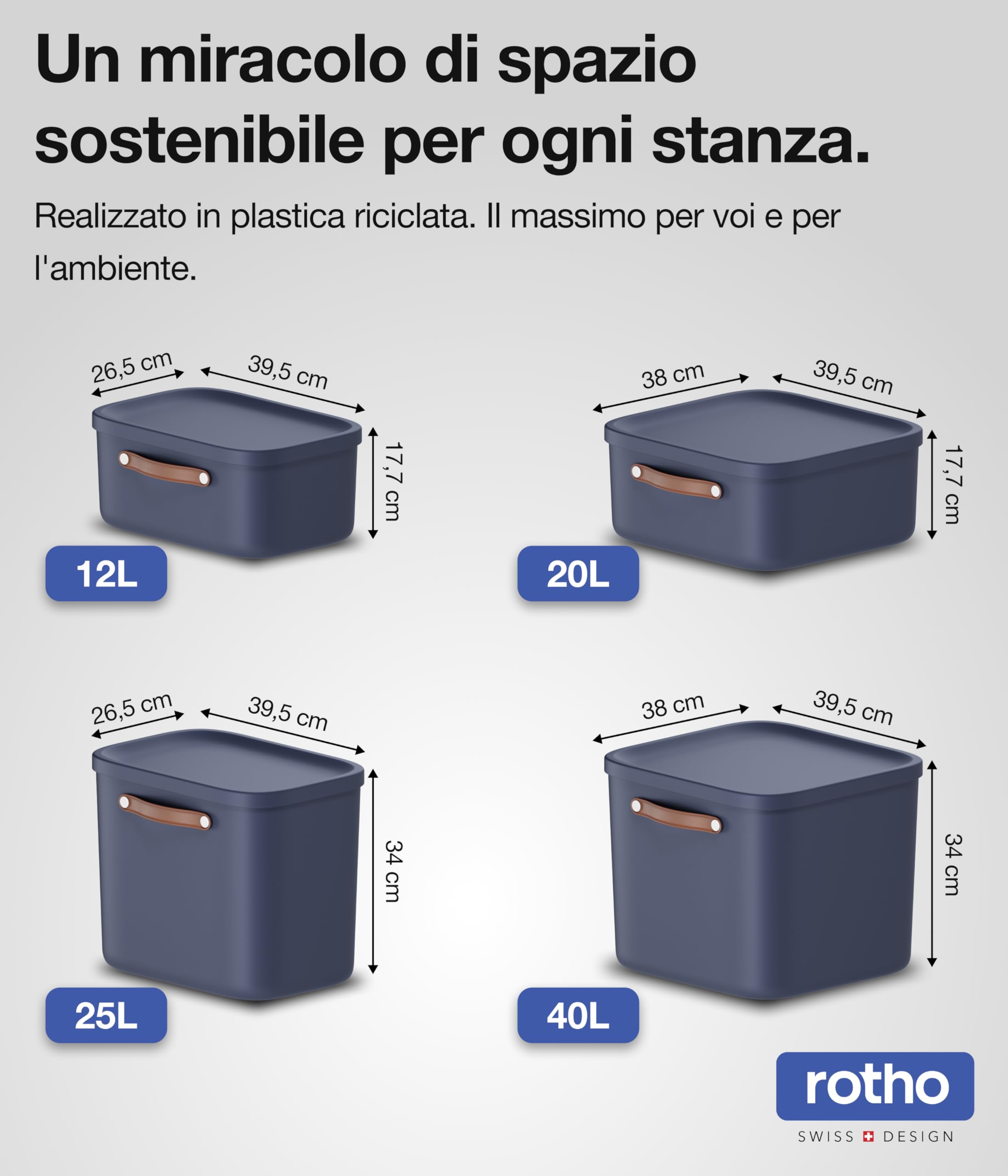 Rotho Maloja Scatola di stoccaggio 40 l, Plastica (PP riciclato), 40 (39.5 x 38.0 x 34.0 cm)