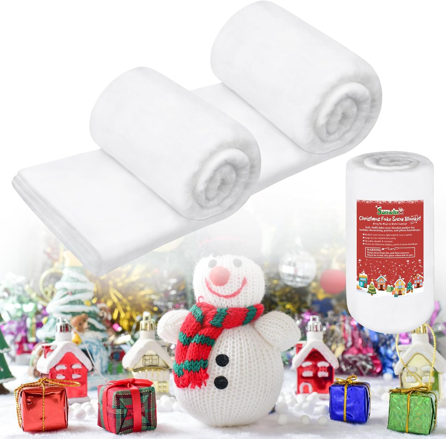 3 Pack 3 x 8 Ft Fake Snow Blanket for Christmas Village- Fluffy Artificial Snow for Crafts, Realistic Christmas Faux Snow Sheet for Winter Mantle Village Holiday Table Wedding Decorations