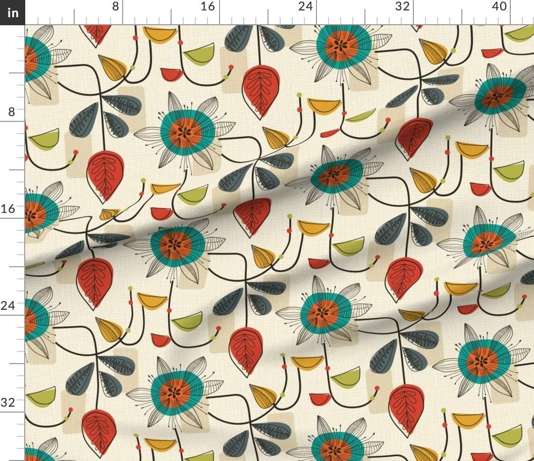 Spoonflower Fabric - Mid Century Retro Floral Block Colour Cream Beige Geometric Shapes Printed on Petal Signature Cotton Fabric by The Yard - Sewing Quilting Apparel Crafts Decor