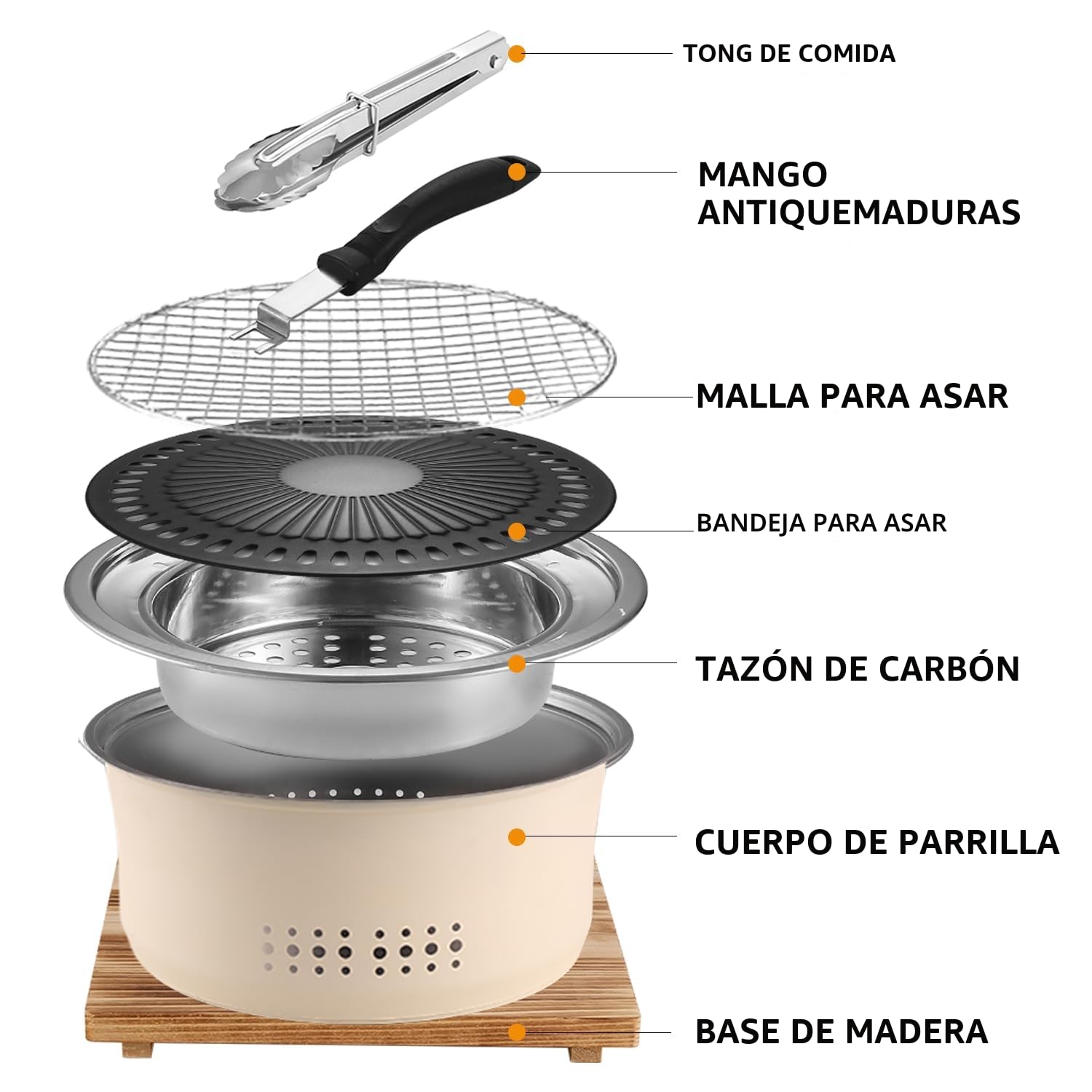 SANQIAHOME Parrilla portátil de carbón de acero inoxidable, antiadherente, redonda, barbacoa o olla caliente, agua hirviendo, estufa de carbón para fiesta en casa, campamento al aire libre