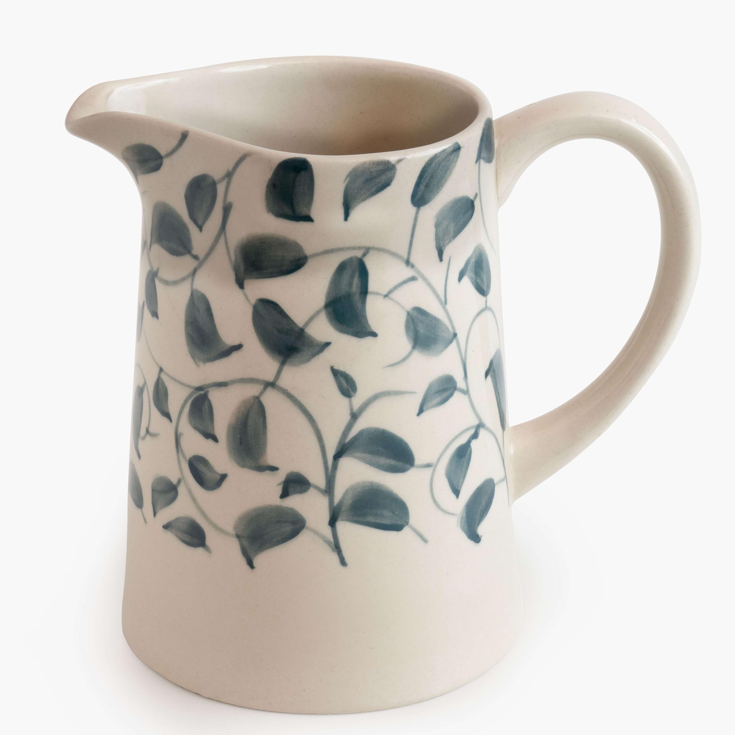 Ceramic Jug Hand Painted Jug for Milk Stoneware Ceramic Pitchers for Multiple Use in The Kitchen Perfect for Home Decor Unique Gift (Blue)