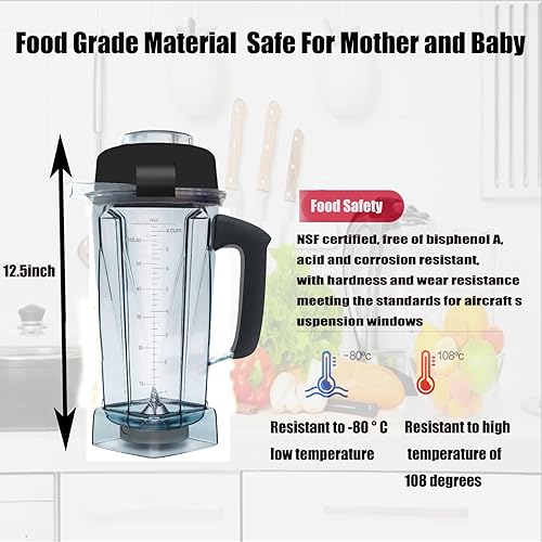Miniatura 7 de Jarra de licuadora de 64 onzas, compatible con vit 5200 5000 5300 6300 VM0101 VM0103 VM0197 serie clásicacomercial, vaso de recipiente para