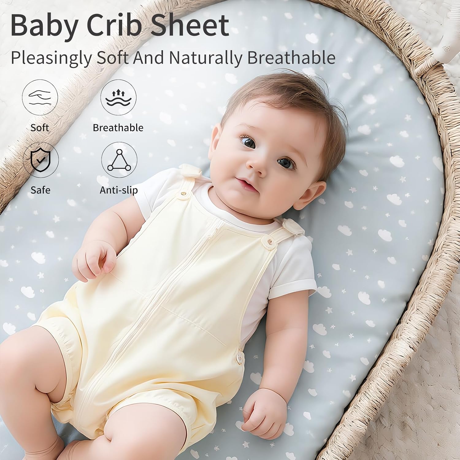 Insular Baby Bassinet Sheets for Boys Girls, Universal Fitted 100% Cotton Bassinet Sheet 2 Pack for Standard and Toddler Mattress, Breathable Soft, Car&Cloud
