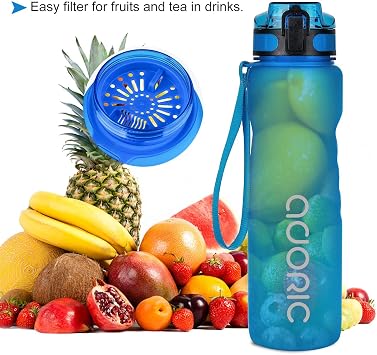 ADORIC Sports Water Bottle 1L, BPA Free Tritan Leak Proof Gym Bottle, Blue