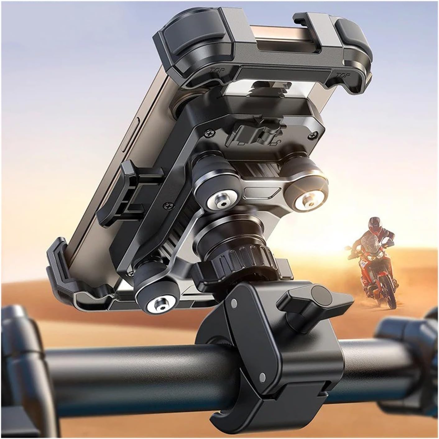 Bike Phone Mount Motorcycle Phone Holder Anti Vibration Bike Bicycle Handlebar Mount One-Hand Operation 360° View for 4.7-7'' Bicycle Phone Holder