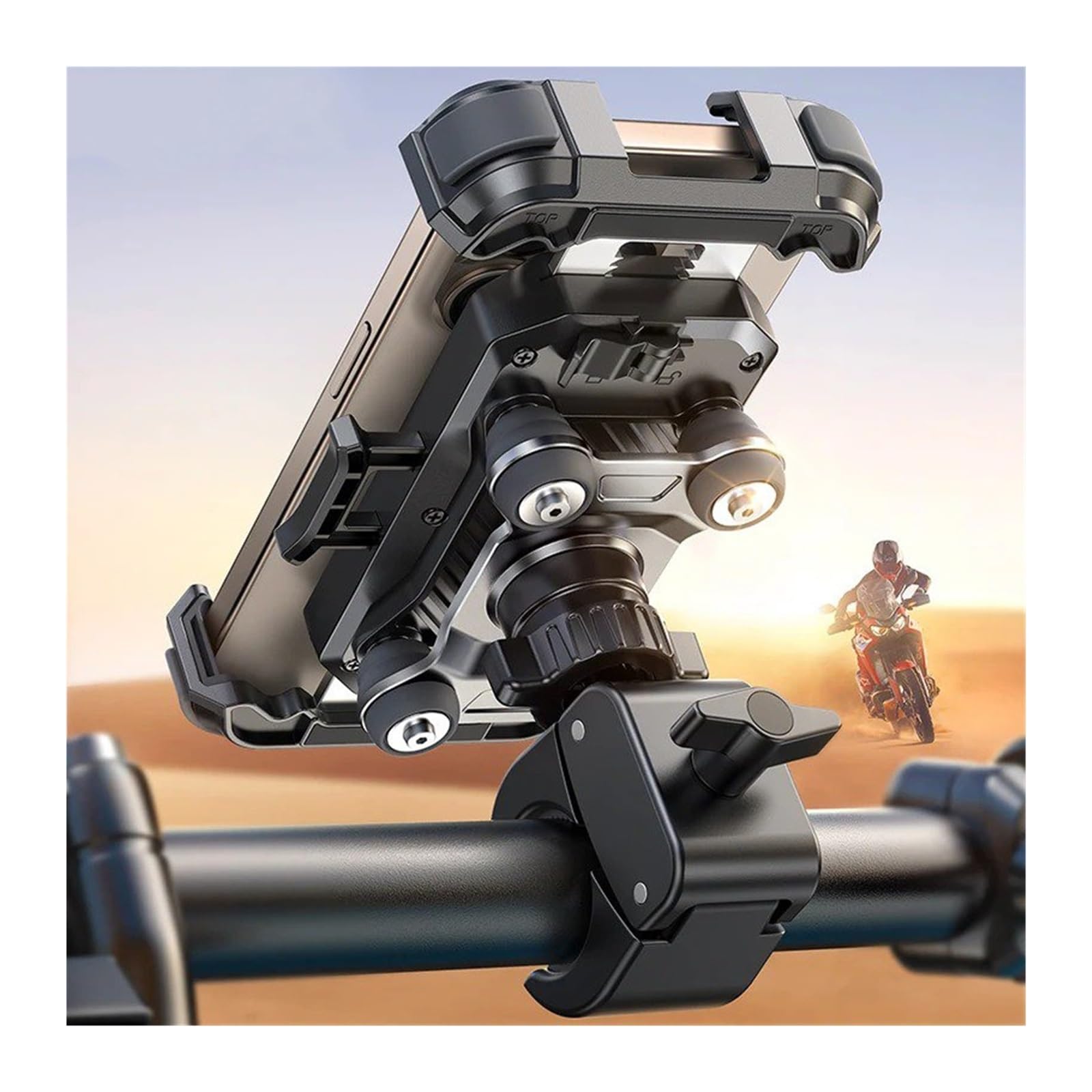 Supporto Manubrio Supporto Per Telefono Da Moto Antivibrazione Manubrio Di Bicicletta, Funzionamento Con Una Sola Mano Vista A 360° Per Telefoni 4,7-7'' Supporto Telefono Moto