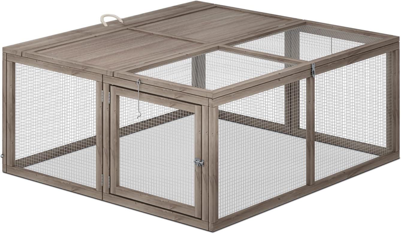MoNiBloom Foldable Chicken Run Wood Chicken Coop Rabbit Hutch No Assembly Required Indoor/Outdoor Small Animal Nesting Box Portable…