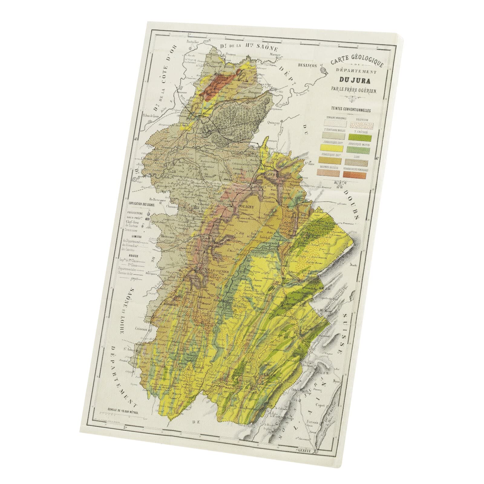 Carte geologique du Jura ancienne idee cadeau originale pour passionne d'histoire