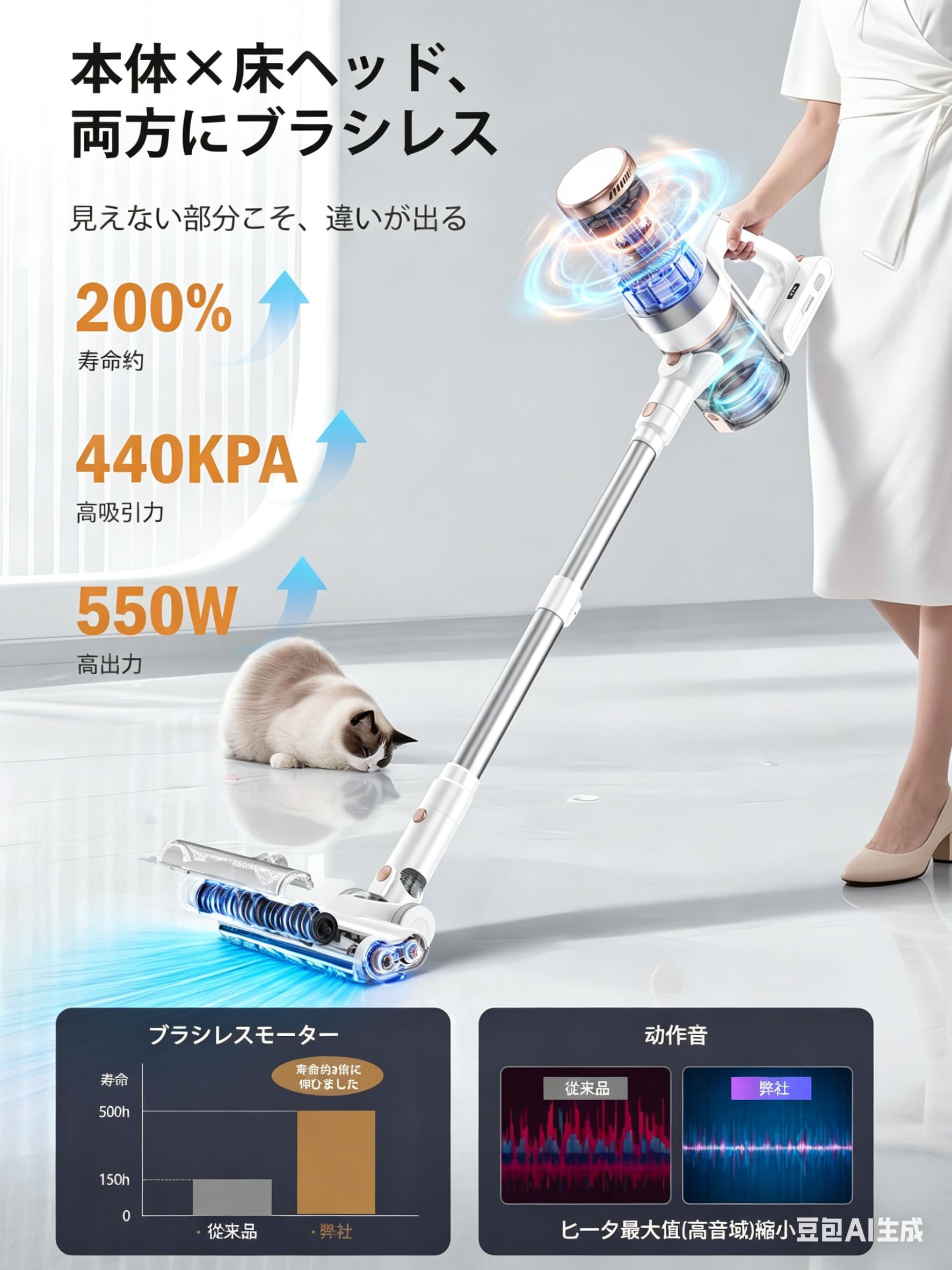 掃除機 コードレス80Kpa超強力吸引 業界初独立モーター自走式　LEDライト Joyhouse 【クーポンで12,580円】最新型 掃除機 コードレス ハンディ