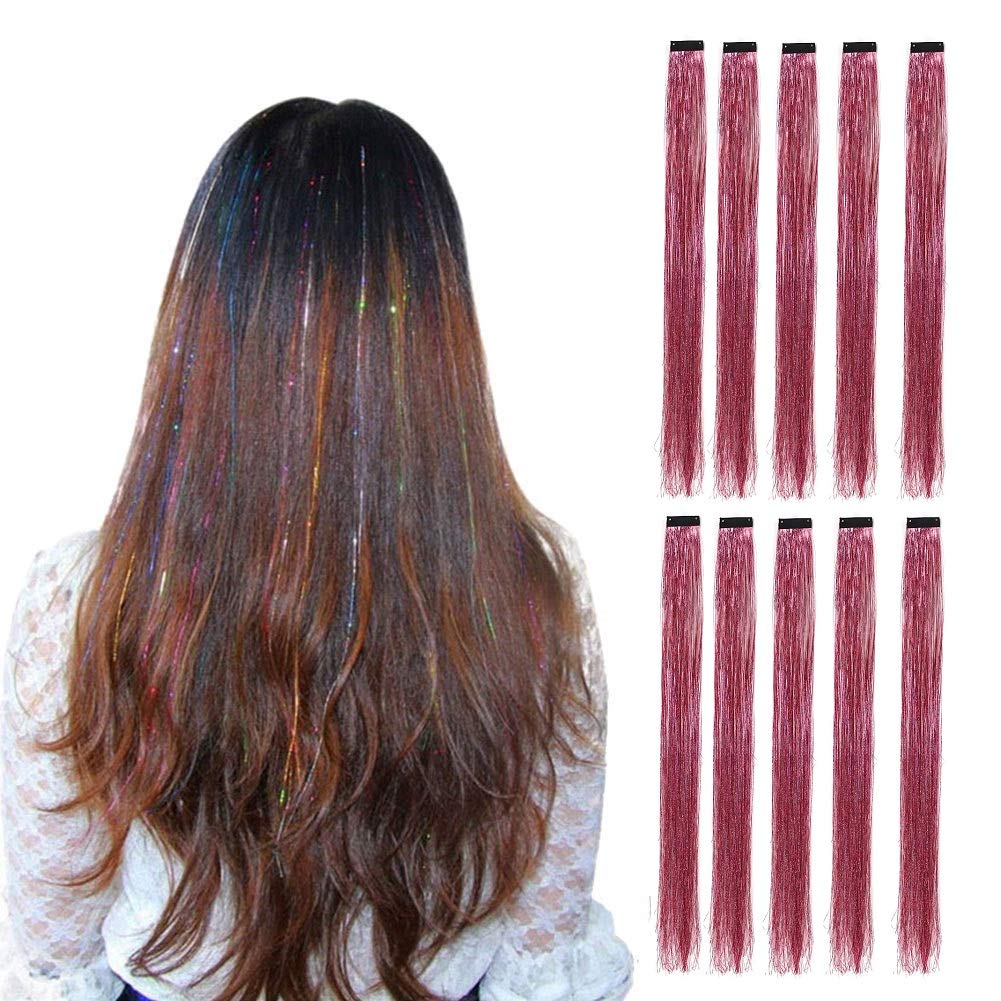 Amazon.com : LiaSun 10Pcs/set Highlight Glitter Tinsel Hair Extensions Clip  In - Colored Party Sparkling & Shiny Hair Extensions - Multi-Colors Hair  Streak Bling Hairpieces (Pink) : Beauty & Personal Care