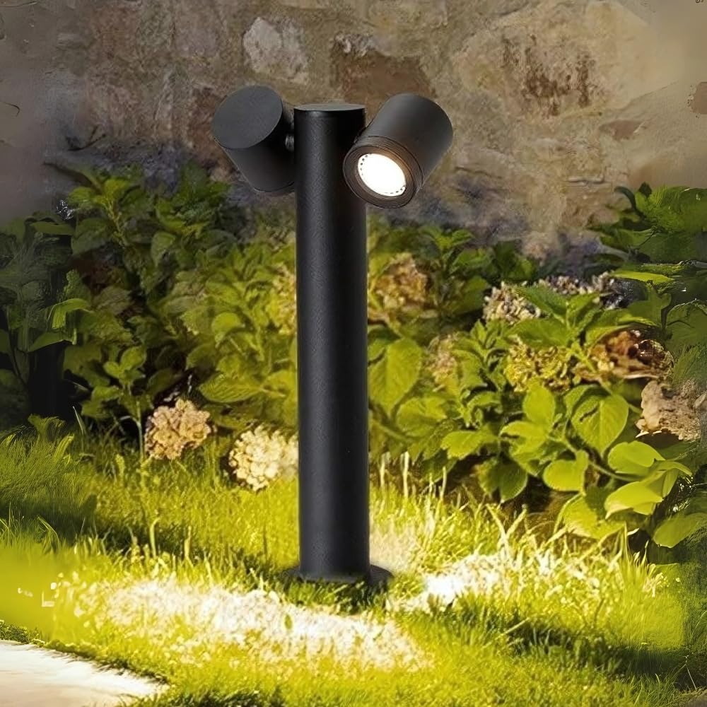 Lampioncino Lampione Paletto LED da giardino IP44 con doppio faretto orientabile, attacco GU10, 440mm, design moderno per vialetti e aiuole (Grigio scuro)