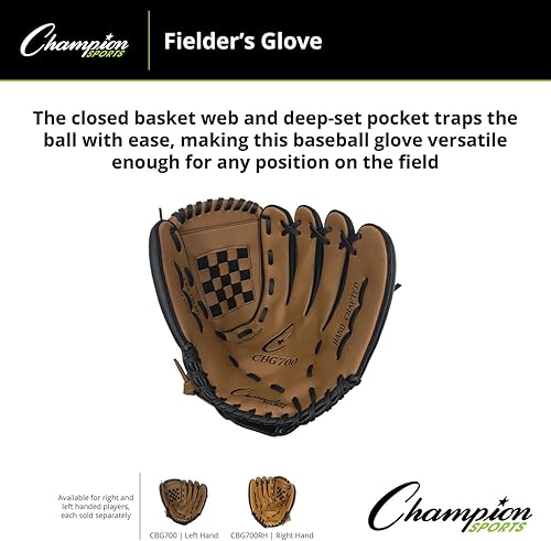 Miniatura 4 de Champion Sports Guante Fielder de 12 pulgadas, sintetizador delanterotrasero de cuero para un agarre cómodo, tejido de cesta cerrada y diseño