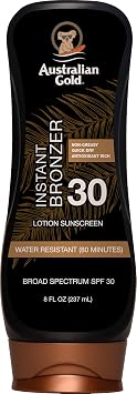 Australian Gold Sunscreen Lotion with Instant Bronzer, Broad Spectrum, Water Resistant, Non-Greasy, Oxybenzone Free, Cruelty Free, SPF 30, Coconut, 8 Fl Oz A70902