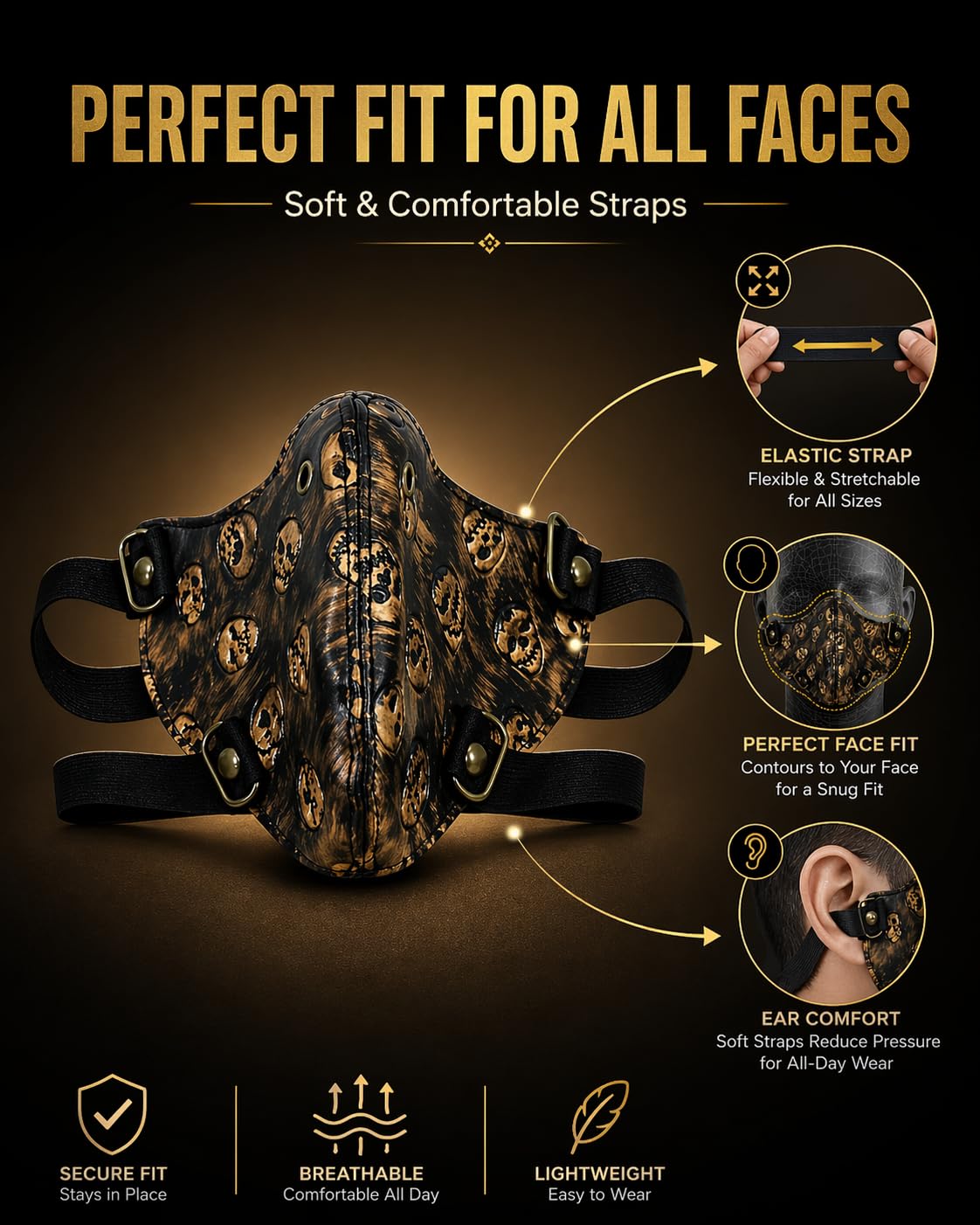HEAVY DRIVER Skull Mask for Men | Artificial Leather Punk Biker Face Mask with Metal Detail | Costume Mask for Party, Cosplay, Riding & Fashion Accessories 3