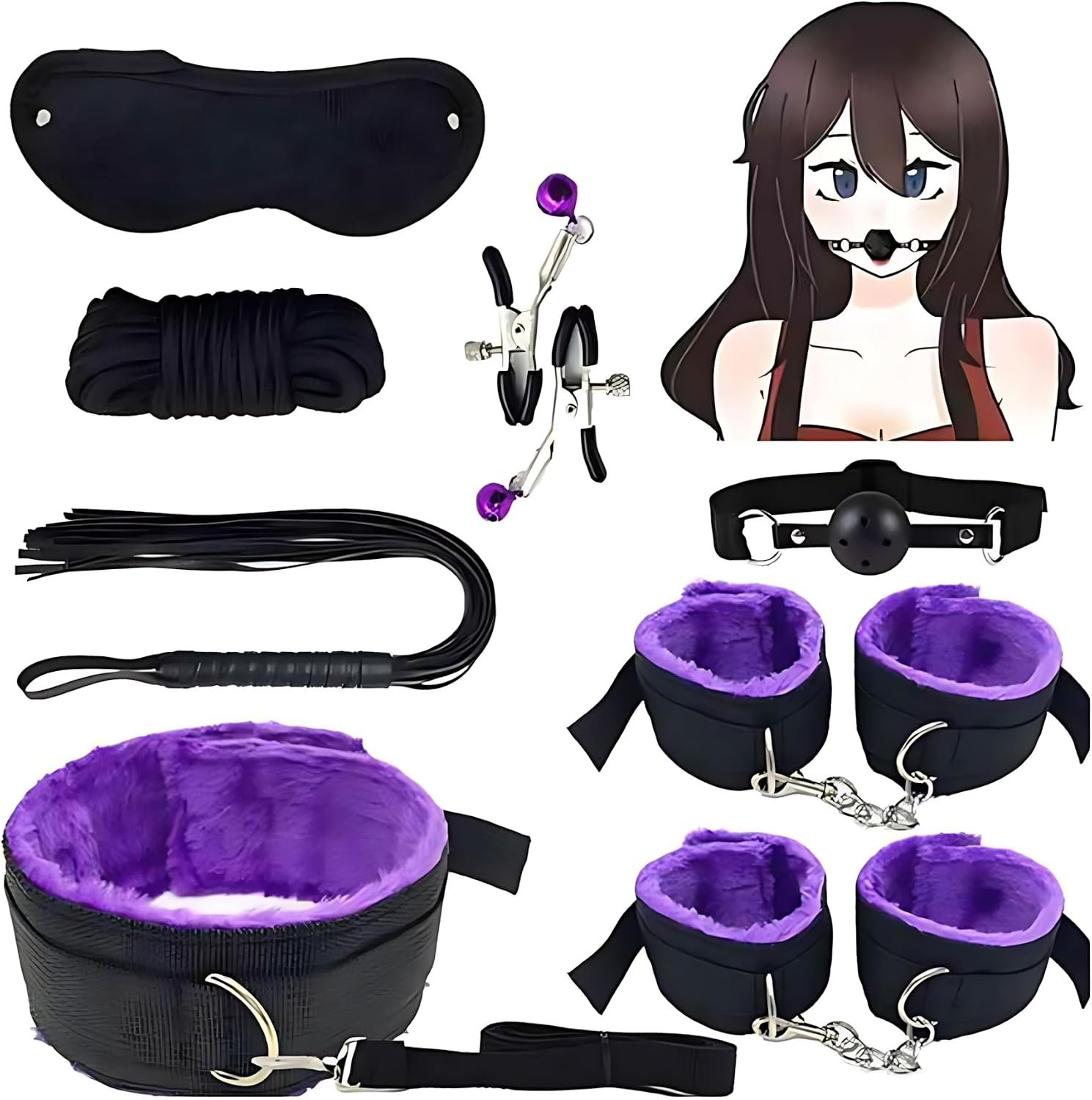 BDSM Bondage Restraints Sex Things for Couples Kinky Sex Tie Downs Under Mattress Queen Size Bed Adult Restraint Sex for Headboard Straps for Adult Play Purple Hand Cuffs for Bedroom Toys Sweater