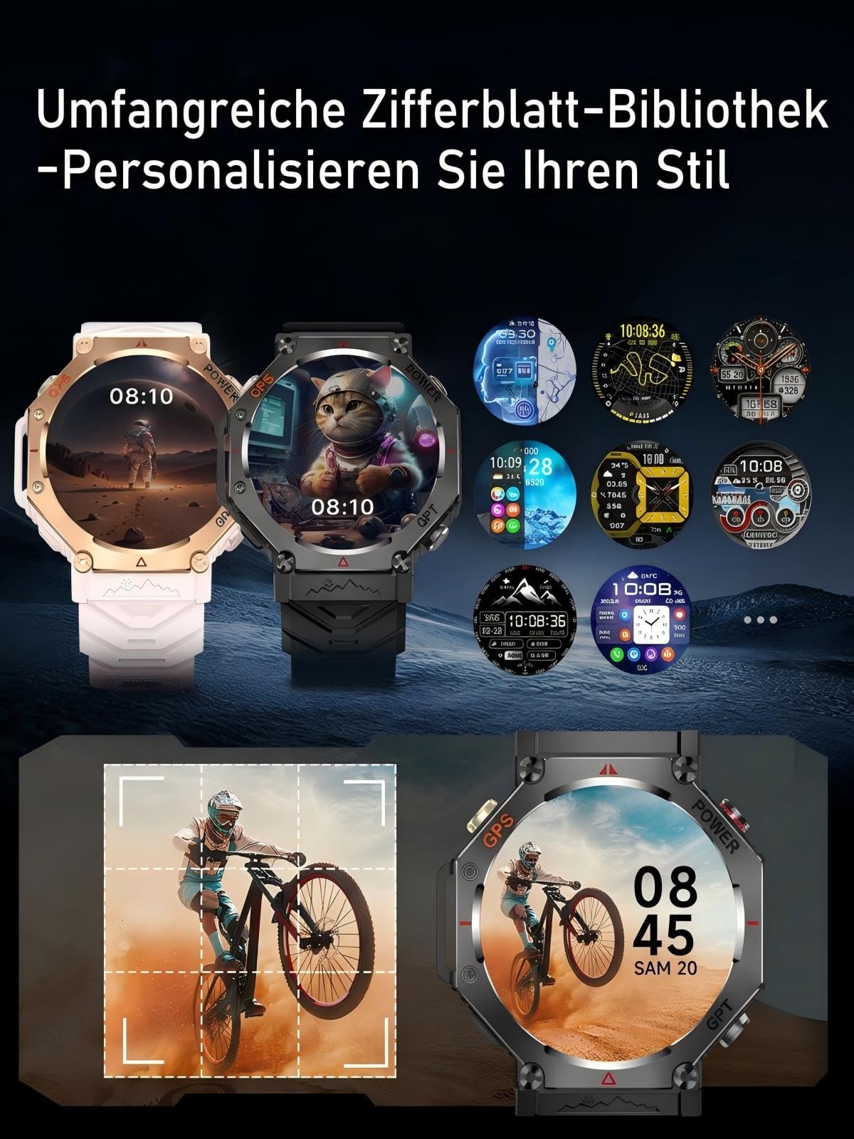 Smartwatch GPS da uomo, orologio sportivo militare 2026 | Orologio fitness da 3,5 cm, per Android e iOS, impermeabile fino a 3 ATM, con funzione telefonica, frequenza cardiaca, sonno