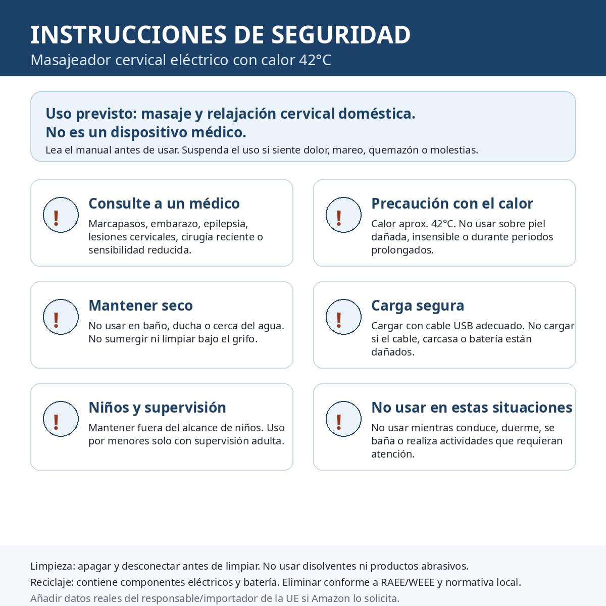 Masajeador Cervical Eléctrico con Calor 42°C, Masajeador de Cuello Recargable con 6 Modos y 9 Intensidades, Diseño Ergonómico en U, Portátil y Silencioso para Casa, Oficina y Viaje