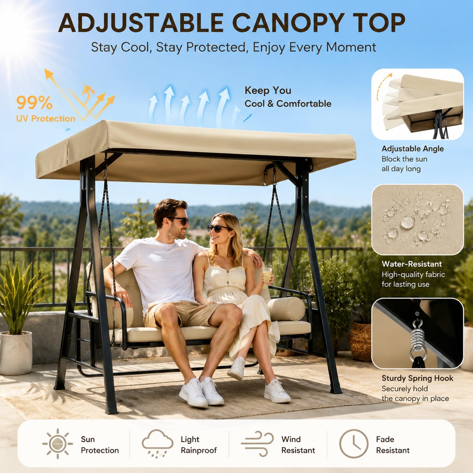 Couverture Balancelle Jardin Toit de Remplacement pour Mobilier Extérieur