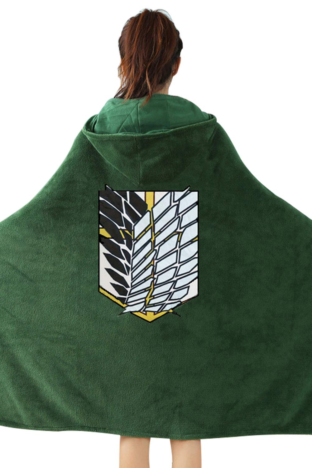 Gosbeliy Aot Blanket Survey Corps Cape Anime Cosplay Cloak Soft Warm Flannel Cape Wearable Hooded Throw Blanket