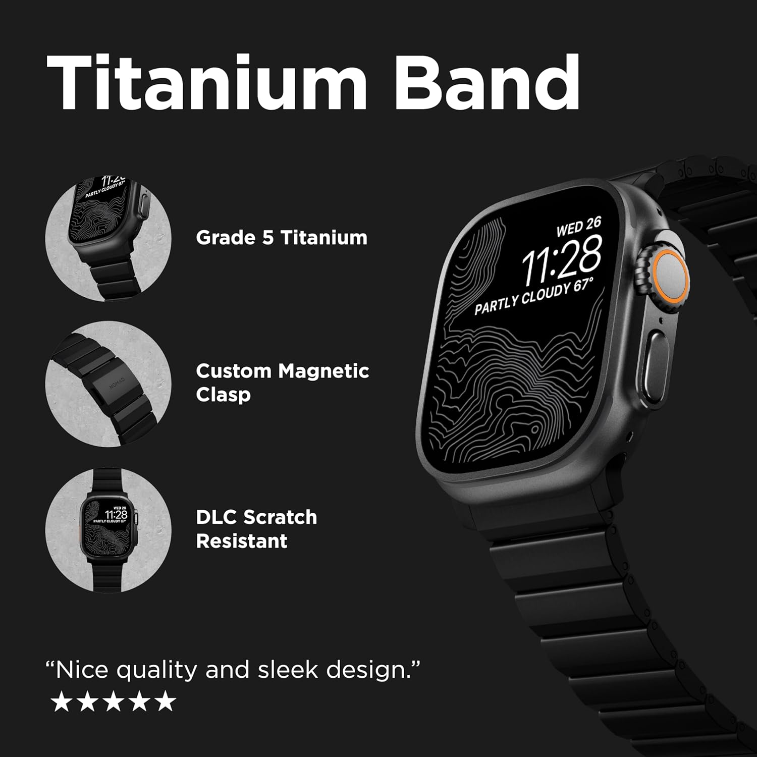 Titanium Apple Watch Band 45mm, Titanium Ultra Watch Band with Adjustable Links and Integrated Lugs, Titanium Band for Apple Watch Ultra and Ultra 2 Watch Band, Compatible with Apple Watch Series 1-10, and SE