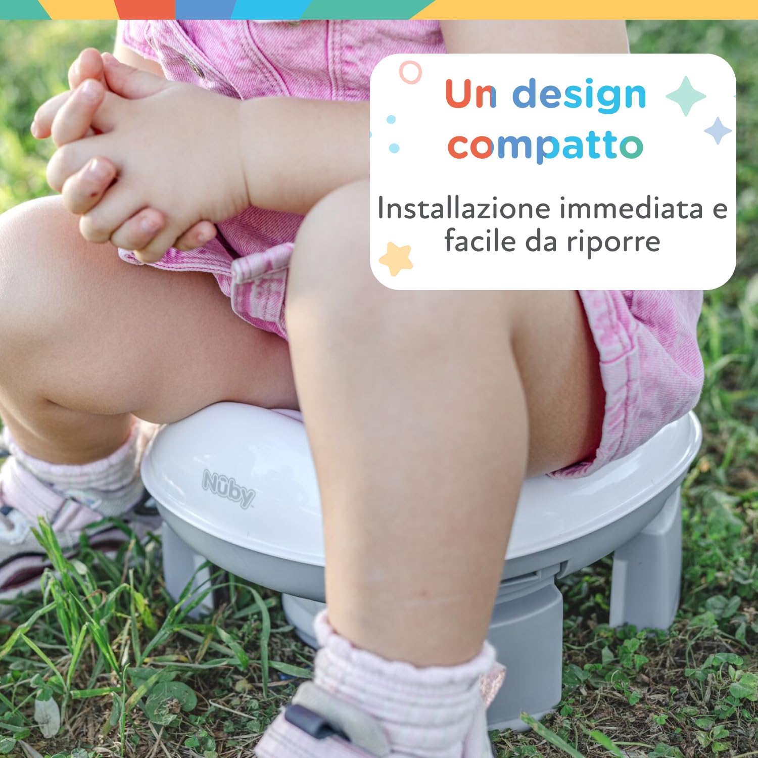 Nuby - Vasino portatile per bambini da viaggio - Wc portatile 2 in 1 Riduttore wc bambini o uso in autonomia - Con protezione paraschizzi e sacchetti usa e getta - Per imparare a usare il bagno