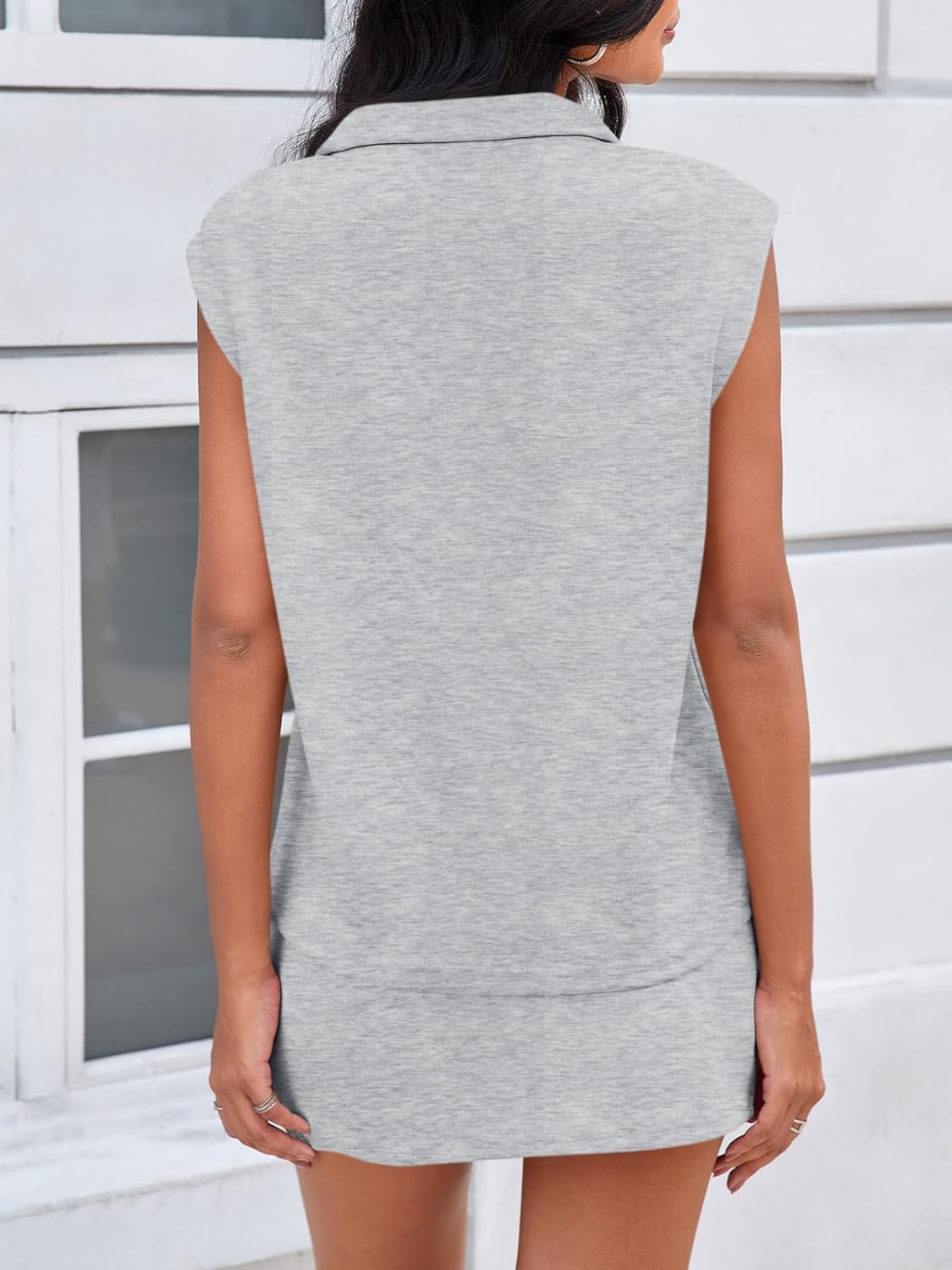 Fisoew Womens 2 Piece Skirt Sets Summer Sleeveless Half Zip Sweatshirt Athletic Skorts Tennis Outfits Casual Sweatsuits - Image 3