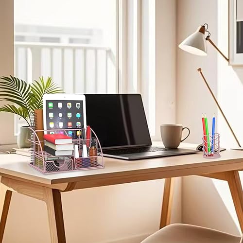 Miniatura 5 de Organizadores de escritorio de oficina YOLOZAI, 13 piezas de suministros y accesorios de escritorio de oficina rosa, organizador de escritorio