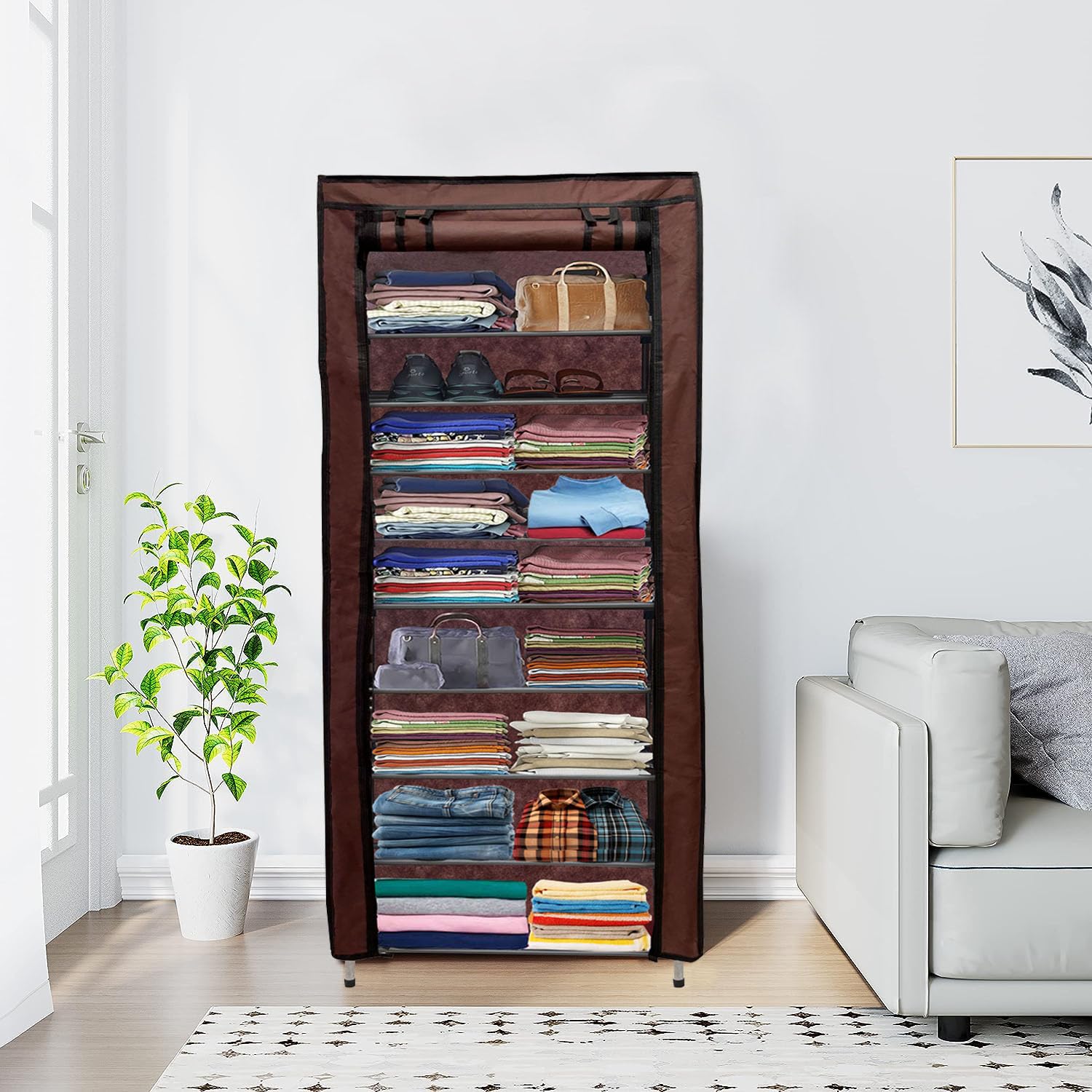RAXON WORLD 9 Layer Metal Brown Space-Saver Collapsible Wardrobe: Maximize Your Space with Style-picture-24