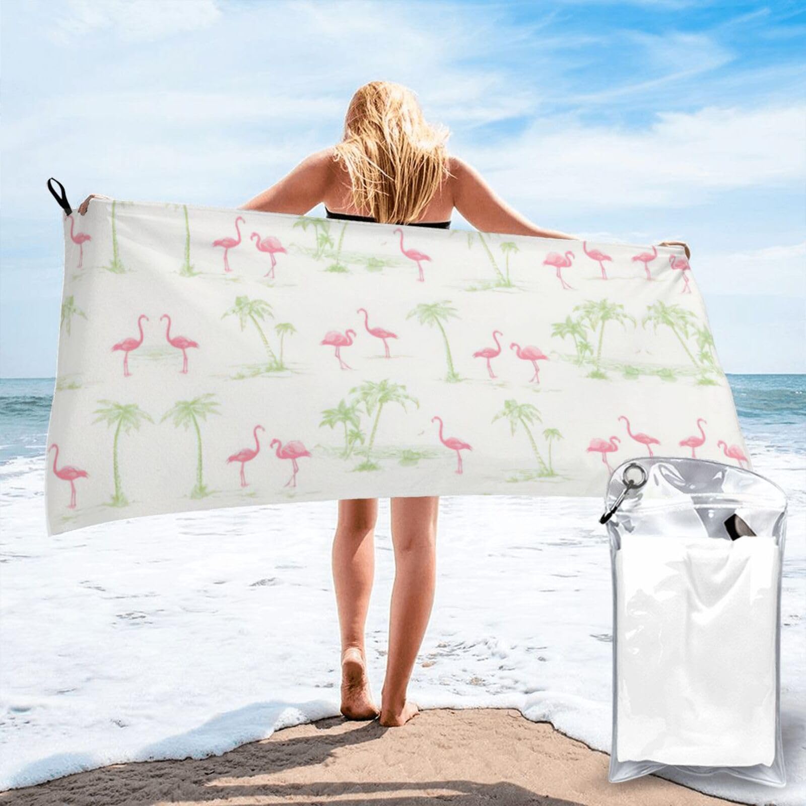 WYCZHY Pink Flamingos Print Beach Towel Soft Quick Dry For Spa Pool Gym Vacation Travelers Women Men Adults Sauna Gift