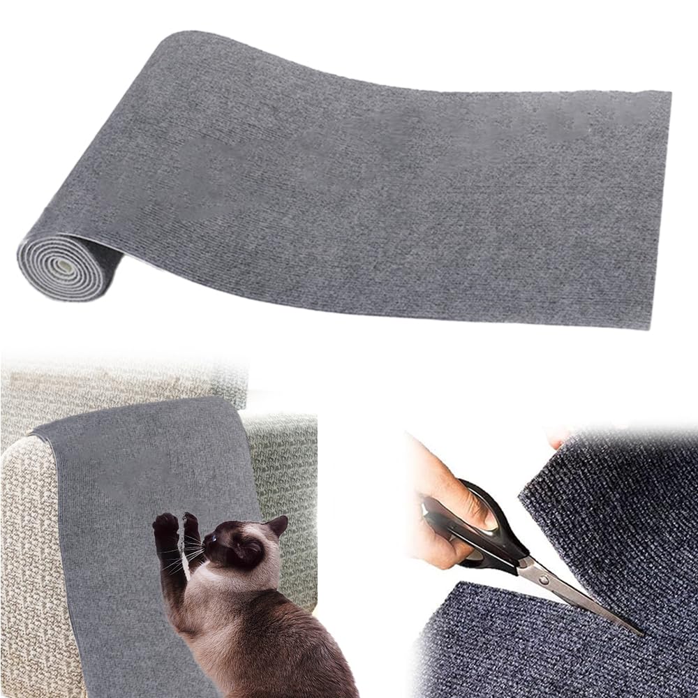 Self-Adhesive Cat Scratching Mat, 40x200cm Anti Scratch Furniture Protector, Furniture Scratch Guard for Sofa Couch Corners, Cat Scratch Training Tape Protection for Doors Furniture (Light Grey)