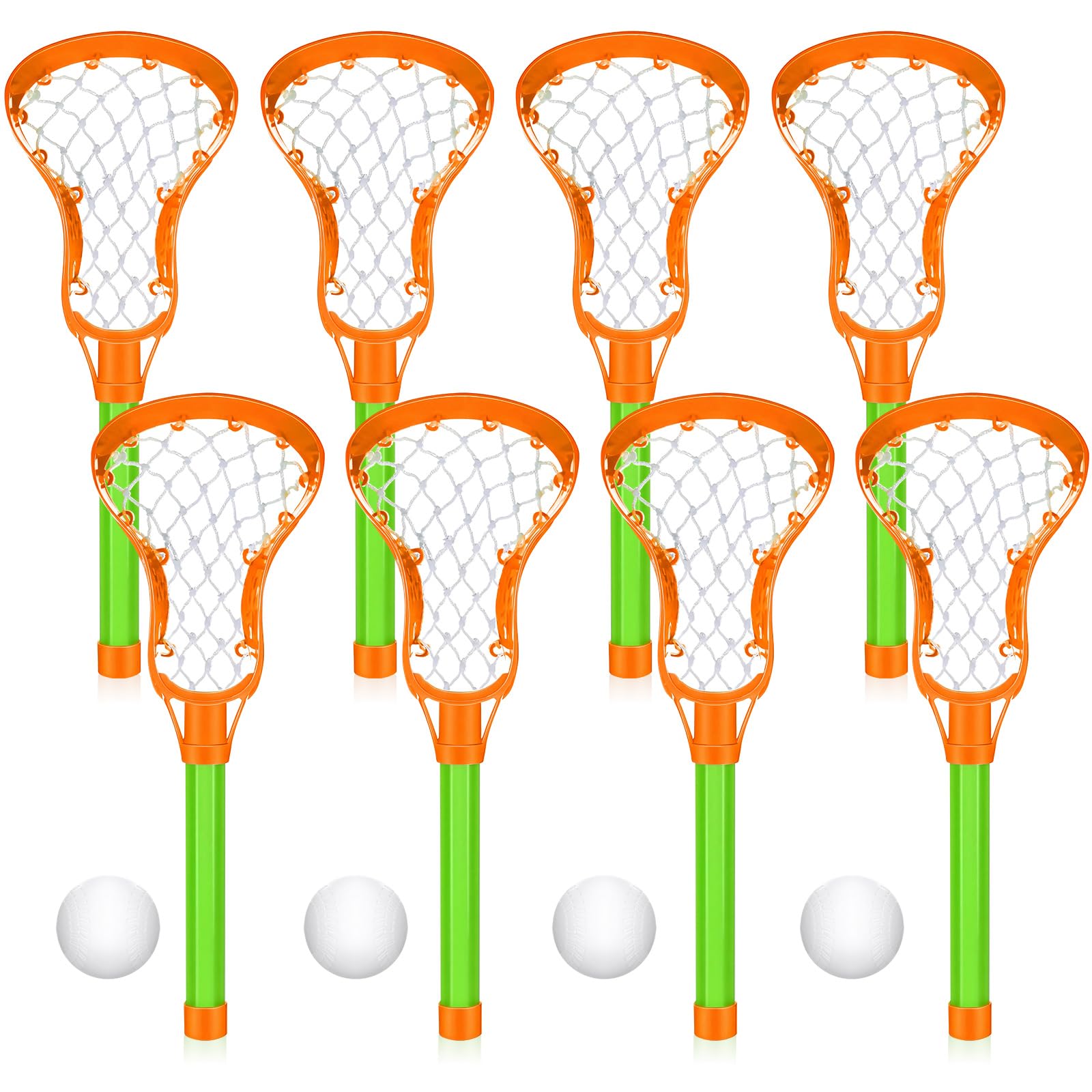 Arrowbash 4 Sets Lacrosse Stick and Ball, Each Includes 2 Water Lacrosse Sticks for Pool and 1 Ball Plastic Game Set for Kids Teens Adults Youth Outdoor Beach Sport Summer (16 Inch,Orange and Green)