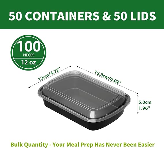 12oz Meal Prep Containers, 50 Pack Disposable Food Storage Boxes with Lids