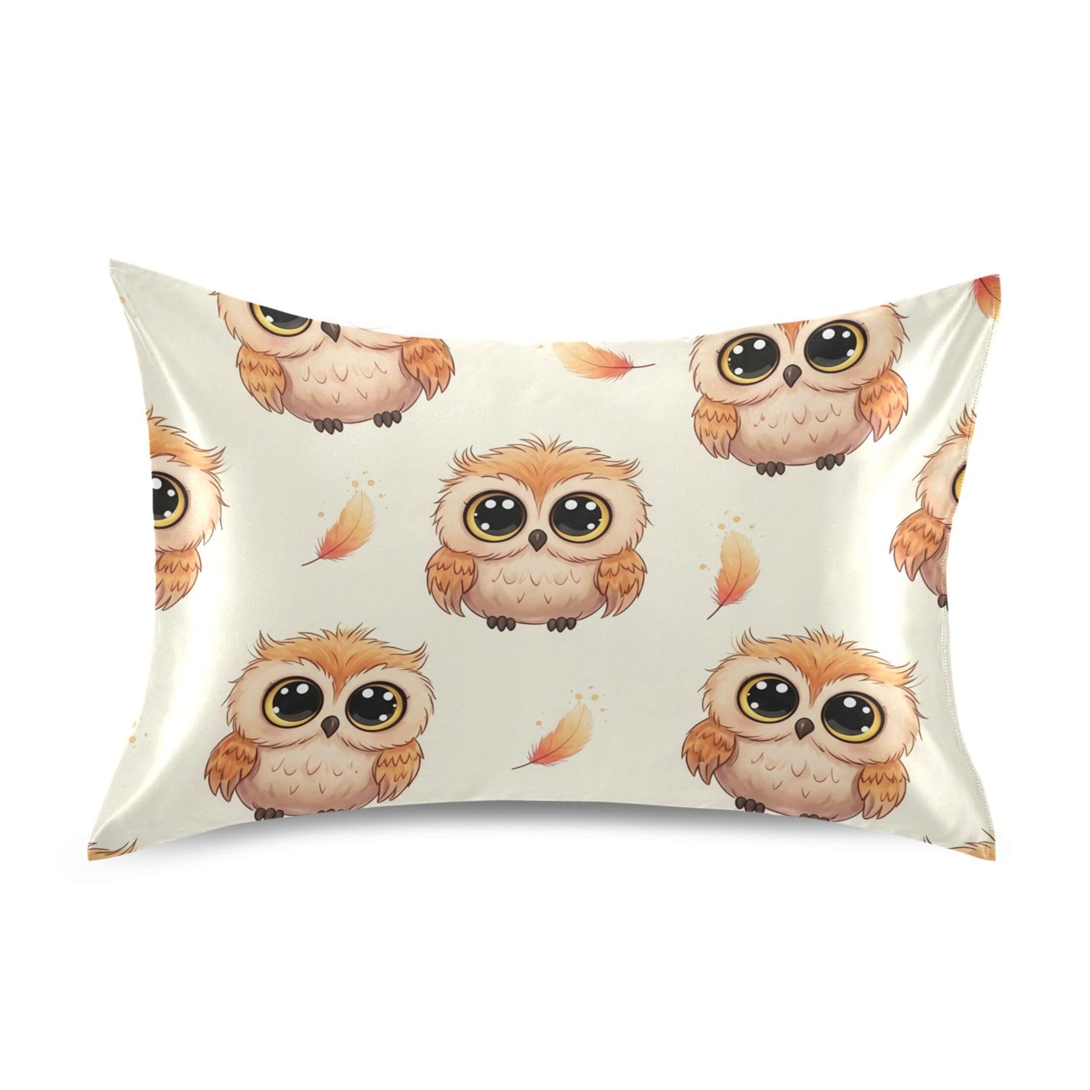 Fuauuyl Pillowcase Queen Size 20x30 in, Cartoon Owls Soft Breathable Satin Pillow Case for Hair and Skin with Envelope Closure Wrinkle-Free