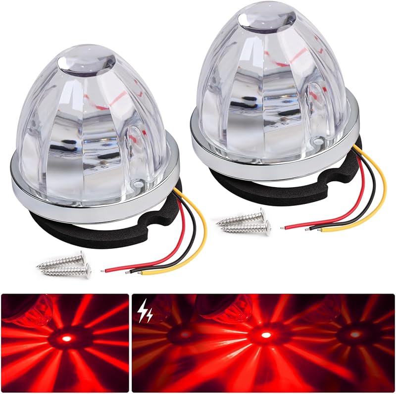 Luzes laterais de marcação TMH com LED vermelho, lente transparente e função estrobo – 2 unidades