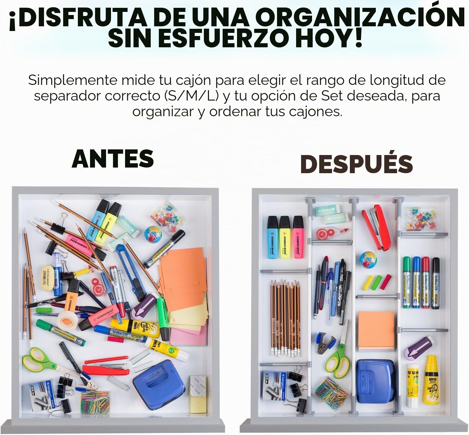 Practical Comfort Organizador de cajones de aluminio para utensilios de cocina, cubiertos, juego de 9 divisores, tamaño mediano