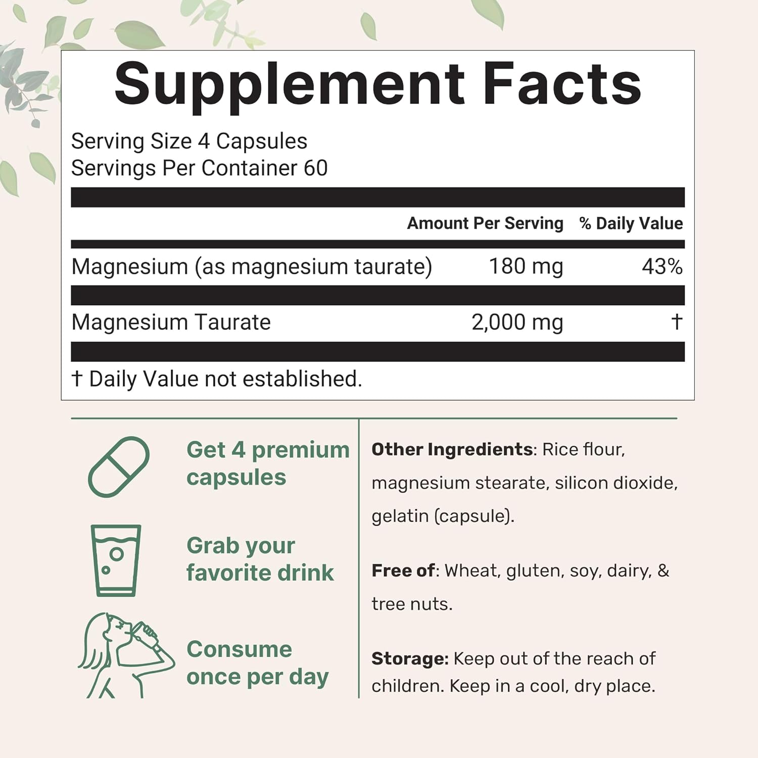 Magnesium Taurate 2,000mg, 240 Capsules | Highly Bioavailable Chelated Magnesium Supplement | Mineral Supplements for Men & Women | Non-GMO, Gluten Free - Image 2