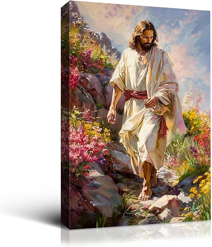 Wewejia Jesus Walking on the Mountain Canvas Wall Art, Religious Themed Poster Art Prints Christian Artwork Jesus Canvas Religious Murals, Living Room Church Wall Decor 36x48 Inch