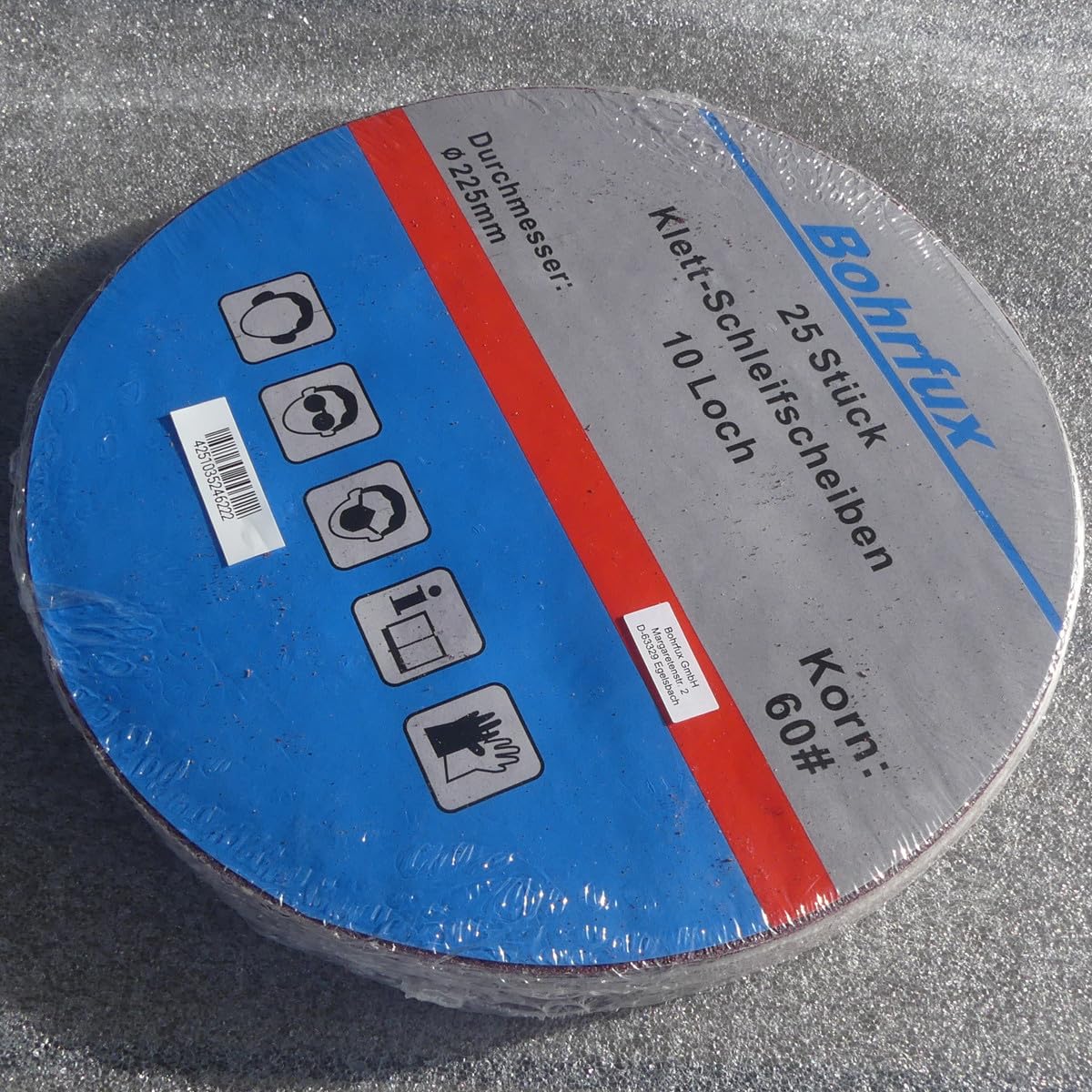 25 dischi abrasivi KleTT Ø 225 mm con 10 fori, grana P60, carta vetrata, dischi adesivi per levigatrice eccentrica Bosch FUX