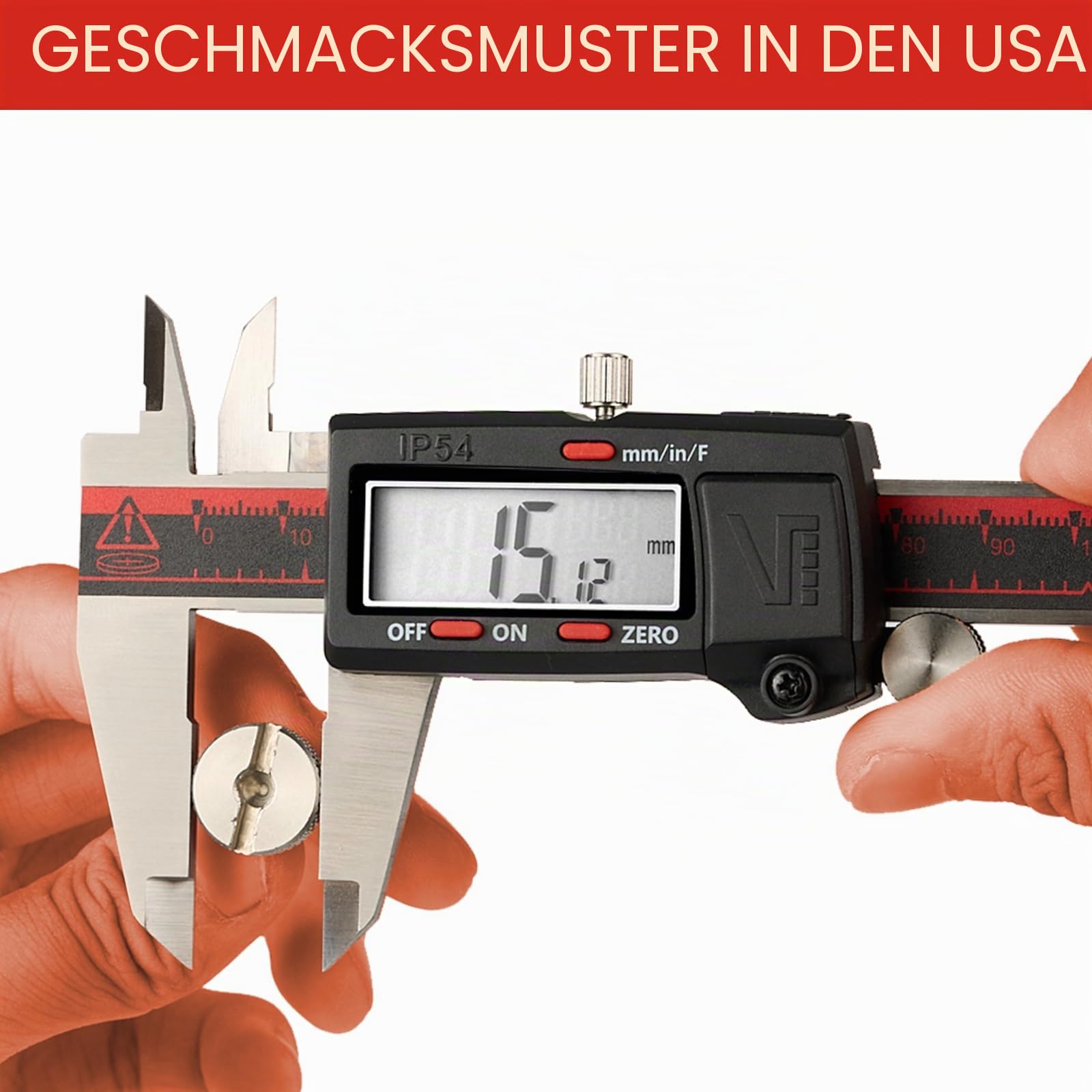VINCA DCLA-0605 Electronic Digital Caliper Inch/Metric/Fractions Conversion 0-6 Inch/150 mm Stainless Steel Body Red/Black Extra Large LCD Screen Auto Off Featured Measuring Tool by VINCA