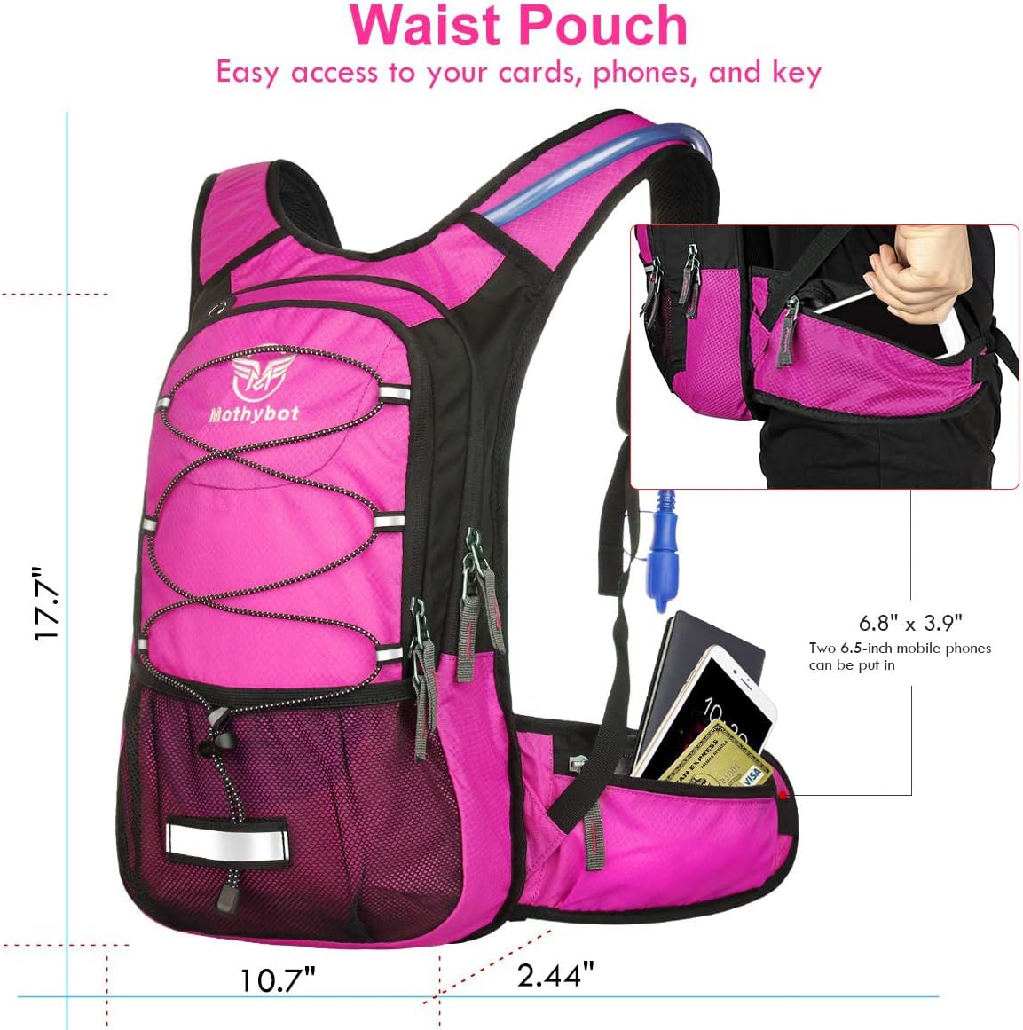 Mothybot Hydration Pack, Insulated Hydration Backpack with 2L BPA Free Water Bladder and Storage, Hiking Backpack for Men, Women, Kids for Running, Cycling, Camping - Keep Liquid Cool up to 5 Hours image 3