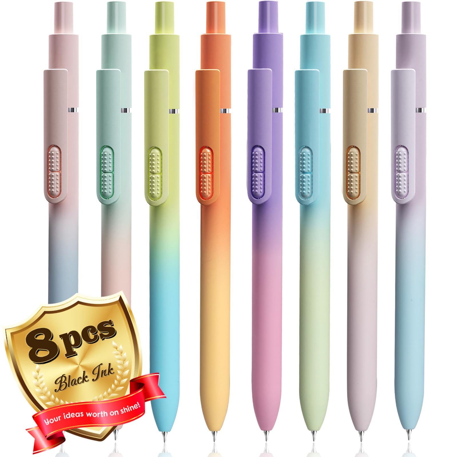 8 Pack Black Gel Pens 0.7mm - Smooth Fine Point Retractable Pens For Writing, Journaling, Office & School