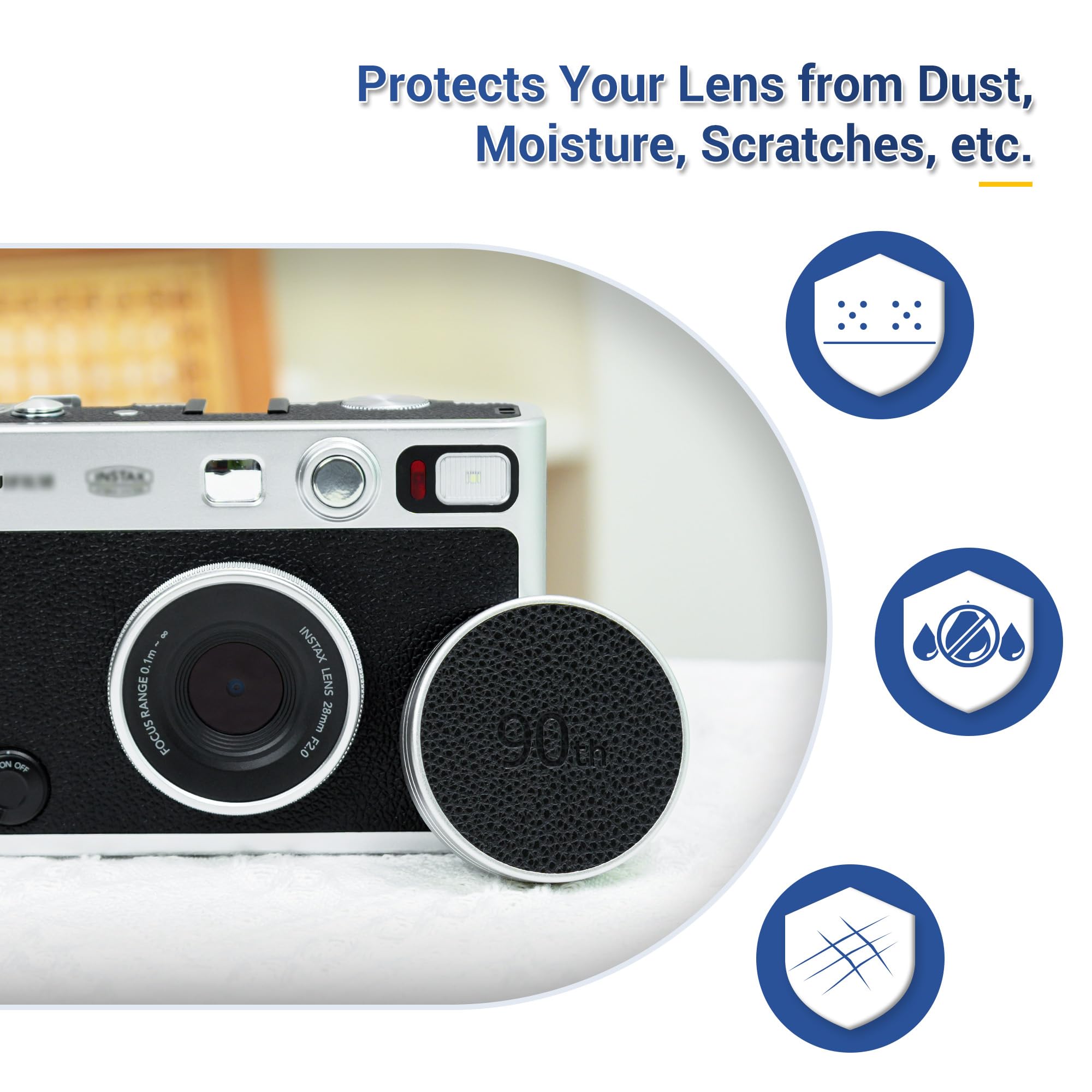 JJC Metalowa osłona obiektywu do aparatu fotograficznego Fuji Instax Mini Evo, akcesoria Mini EVO aluminiowa osłona obiektywu ze skórzaną powierzchnią i miękką stroną wewnętrzną z tworzywa EVA, czarna