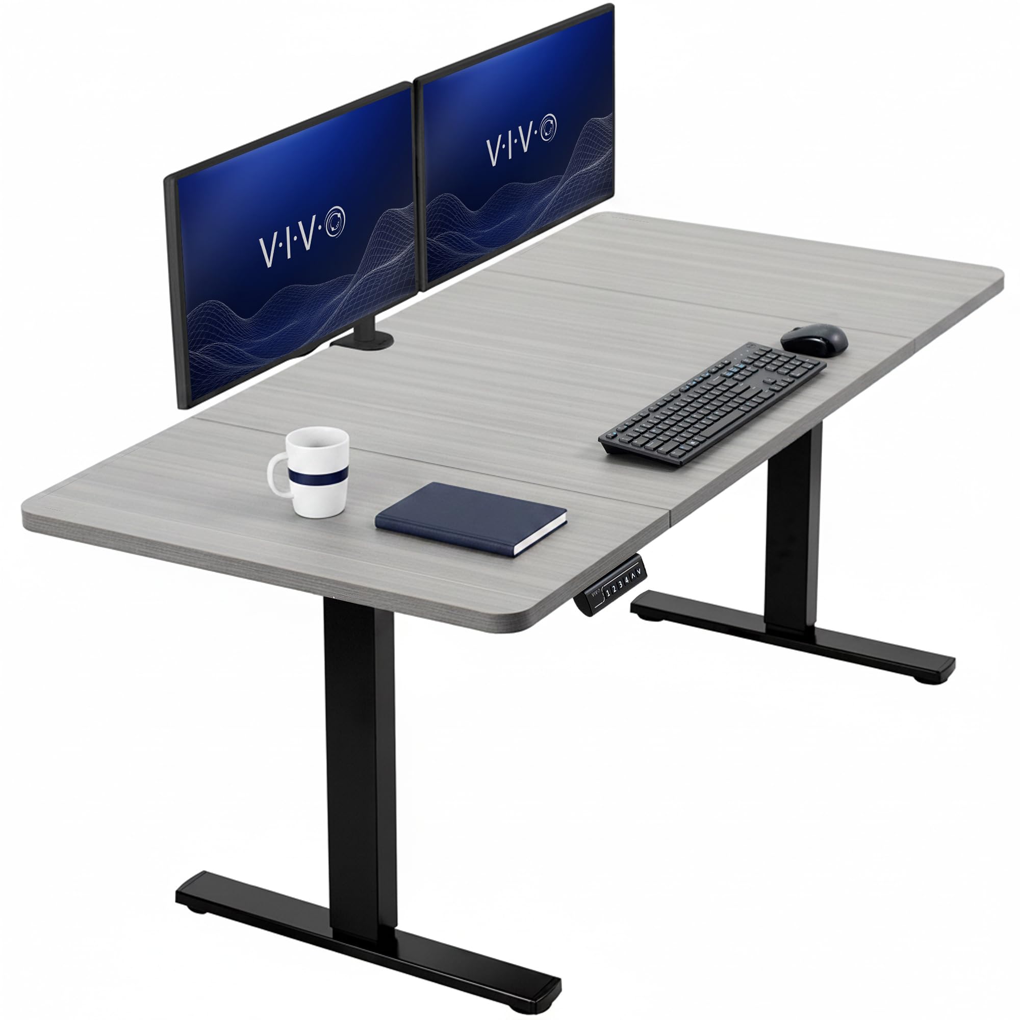 VIVO Dark Gray 60 x 30 in Standing Desk, DESK-KIT-1B6G-30 | Electric, Holds 220 lbs, Sit Stand, Height Adjustable, Extra Deep Table Top, Memory Presets, 1B Series, Black Frame