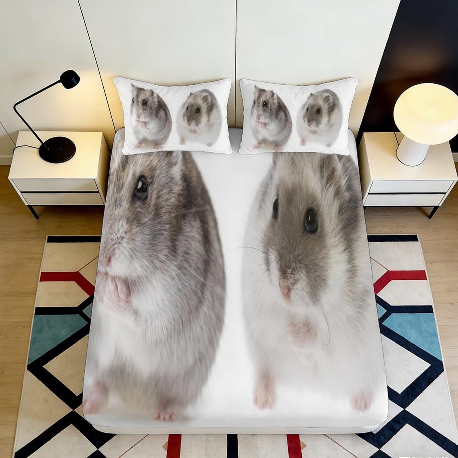 3D Printed Hamster Pattern Fitted Sheet Microfiber Soft Breathable Cute Rodent Bed Cover for Bedroom Dormitory Guest Room Mattress Protection Decor 120x200x25cm